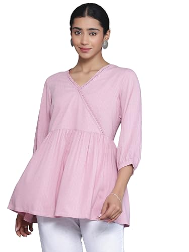 Libas WomenS Cotton Blend Striped A-Line Kurti (26905 Pink