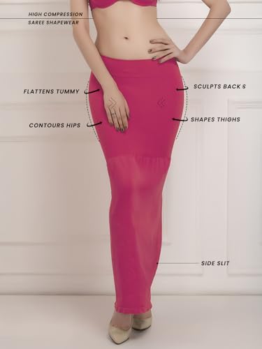 Clovia Women'S Petticoat Style Saree Shapewear With Side Slit (Sw0023P14_Fuschia Pink_M)