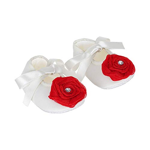 Rsmart NonSlip Cotton Booties Shoes With Red Rose & Ribbon For Baby Girl & Boy (Off White, Age: 36 Months) 3