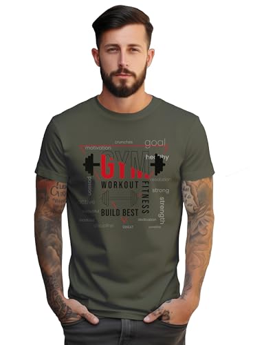 Peppyzone MenS Regular Fit Gym Workout Cotton T Shirt For Men (Xl, Olive4)