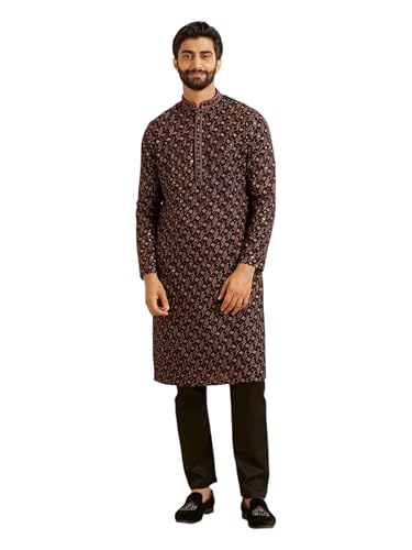 Manyavar MenS Viscose Embroidered & Sequins Kurta Pajama Set (Black,Xl)