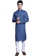 Jompers MenS Cotton Floral Printed Kurta Pyjama Set (Navy, L)