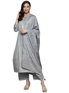 Libas Womens Woven Design Silk Blend Straight Kurta With Palazzos And Dupatta