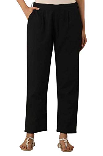 Digital Shopee WomenS Cotton Regular Fit Elastic Waist Full Length Formal Trouser For Casual Wear, Office Wear- (Black, Size- X