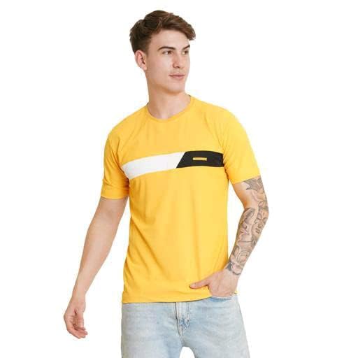 LookMark Mens Combo Cotton Blend Sky Blue & Yellow Color Printed Striped Polo Tshirt(MT04-MT02)