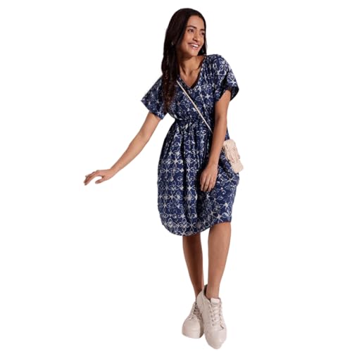 Fabindia WomenS Indigo Cotton Hand Block Printed Dress Knee-Length 1035750Indigo