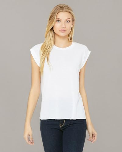 Ladies Flowy Muscle T-Shirt with Rolled cuff - DARK gRY HEATHER - S(D0102H7WHKJ)