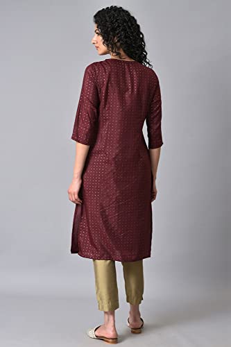 W For Woman Maroon Gold Glitter Printed Kurta