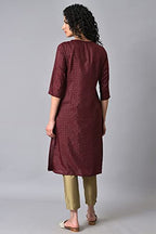 W For Woman Maroon Gold Glitter Printed Kurta