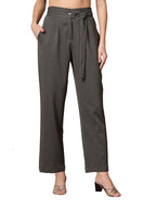 Womens Wide Leg Pants | Solid Green Stretchable Polyester Trousers | Stylish Korean Clothing | Flared, Straight Fit, Baggy, and