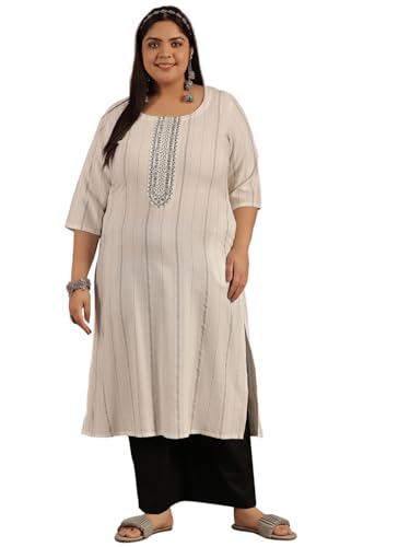 Extra Love By Libas Women'S Rayon Blend Yoke Design Straight Kurta (25411_Cream_4Xl)