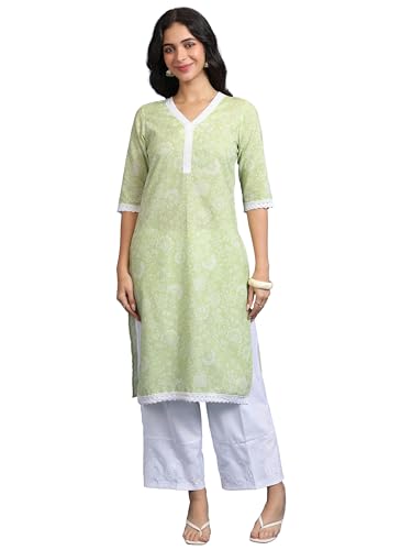 Ketch WomenS Cotton Blend Regular Fit Kurta (Khku000502_Pista Green