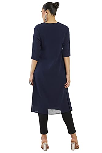 Soch Women Navy Blue Viscose Stripes Kurta