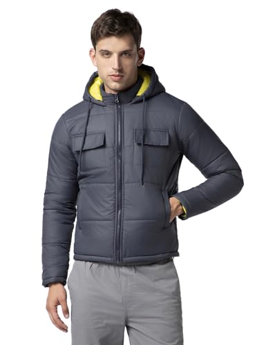 FYLTR Mens Lightweight Winter Puffer Jacket with Stand Collar & Hood- Full Zipper | Side Pockets | Front Patch Pockets with Sna