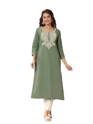Libas WomenS Cotton Blend Paisley Straight Kurtas (98184_Green_S)