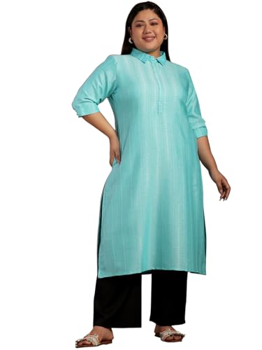 Extra Love By Libas Women'S Cotton Woven Design Straight Kurta (25401_Blue_6Xl)