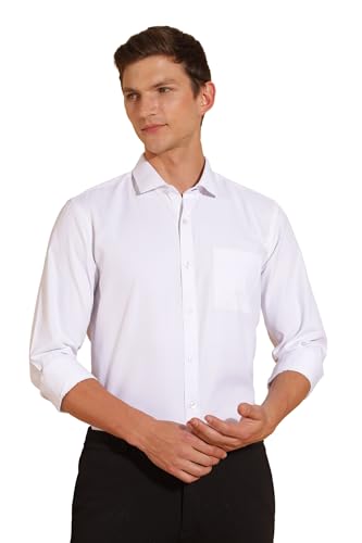 FYLTR Mens Slim Fit Shirt - Dobby Self Design | Full Sleeve | Functional Patch Pocket | White Formal Shirts for Men