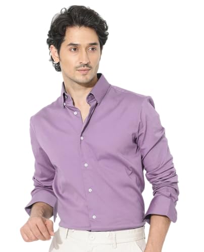 Indoprimo MenS Plain Satin Casual Shirt For Men Full Sleeves (Medium, Purple)