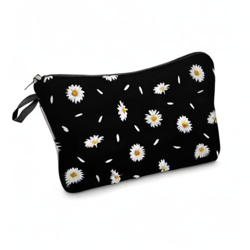 Deanfun Cosmetic Bag for Women, Durable Polyester Makeup Bag Organizer Travel Waterproof Roomy Accessories Daisy Purse Bag Gifts