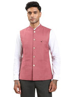 Turtle Men Pure Cotton Self Design Slim Fit Pink Nehru Jacket