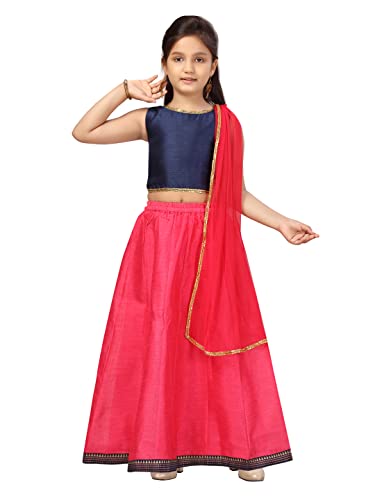 Aarika GirlS Silk Lehenga Choli Set (Lch-22108_Navy Blue-Rani_6-7 Years)