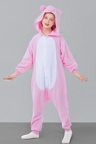 CANASOUR Pig Onesie Kids Halloween Cosplay Costume Girls One Piece Pjs Anime Unisex Hoodie Pajamas Pink For 8-10 Years Boys Part