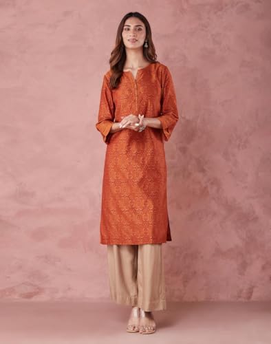 Fabindia WomenS Cotton Silk Printed Regular Kurta (1038254Rust_Rust