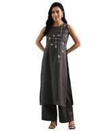 Libas Womens Embroidered Cotton Straight Kurta With Palazzos