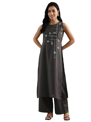 Libas Womens Embroidered Cotton Straight Kurta With Palazzos