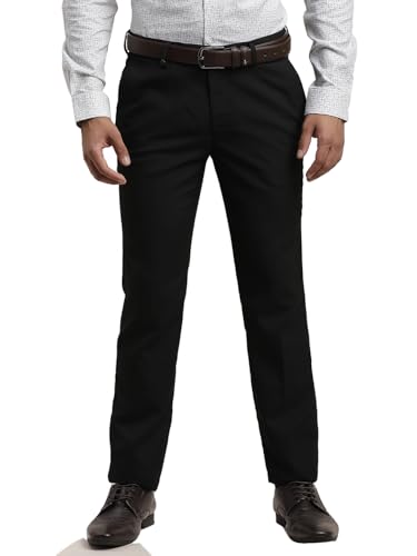 Turtle Men Poly Viscose Solid Slim Navy Blue Image Formal Trousers