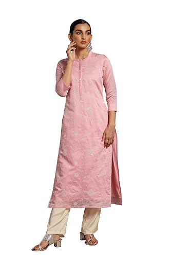 Libas Women'S Chanderi Woven Design Straight Kurta (37036_Pink