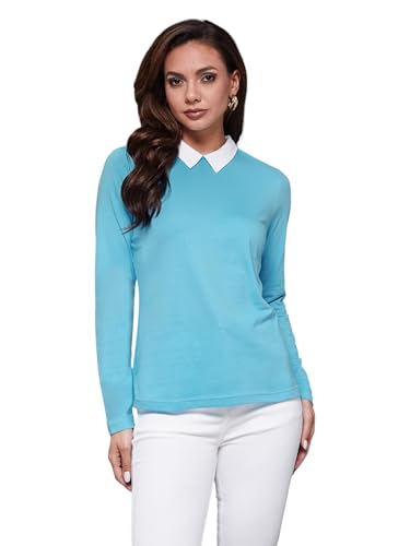 Miss Chase WomenS Shirt Collar Full Sleeve Solid Cotton Top (Mcaw17Tp08-97-54-03, Sky Blue, S)