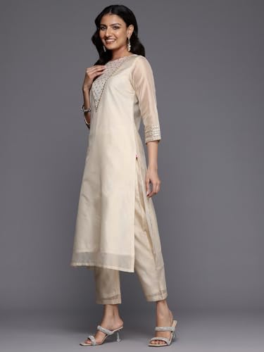 Varanga Women Zari Embroidered And Sequence Embellished With Organza Detailed Kurta With Bottom And Dupatta
