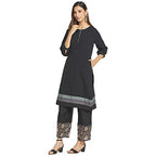Fabindia Women Cotton Hand Woven Knee Length Kurta Black