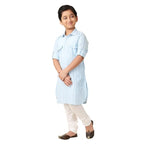 Fabindia BoyS Cotton Self Design Regular Kurta (1030881Lightblue_Light Blue
