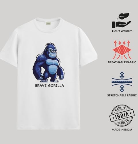 ADRO T Shirts for Boys & Girls || Gorilla Printed T-Shirt || Ages 3-14 || 100% Cotton Round Neck Tshirt for Boys & Girls||KRN-GO