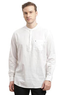 Turtle Men 100% Cotton Slim Fit White Solid Full Sleeve Kurta Shirt