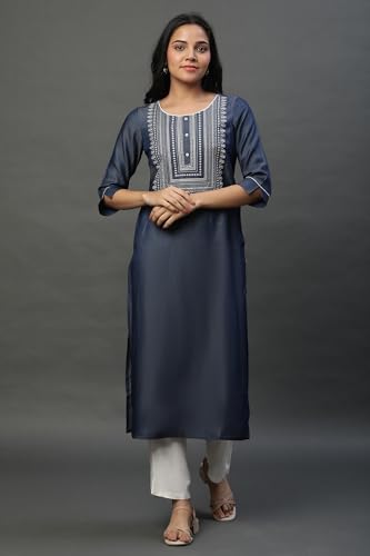 Aurelia WomenS Solid Thread Embroidery Straight Kurta | Round Neck Kurta For Women | Solid Kurta For Women | Beautiful Regular F