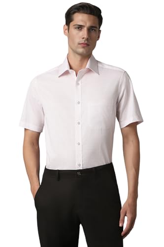 Louis Philippe Men Pink Textured Half Sleeves Formal Shirt