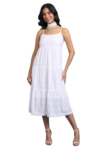 Ketch WomenS Polyester Blend A-Line Midi Dress (Kha1000085_Bright White