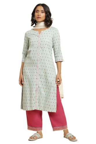W For Woman Womens Cotton Kurta, Slim Pant & Dupatta_22Fews17585-312195_Small, Blue
