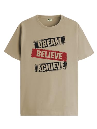 ADRO Men's Solid Regular Fit T-Shirt (RN24-DBA-BE_Beige