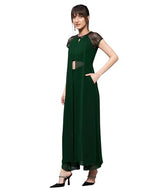 Miss Chase WomenS Round Neck Raglan Sleeve Layered Regular Jumpsuit (Mcss25D91-84-42-05, Dark Green, L)