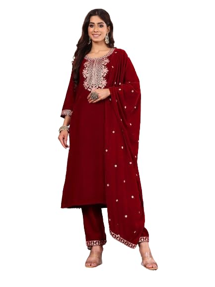 Varanga Maroon Embroidered Kurta Set with Embroidered Dupatta  Elegant Traditional Ethnic Wear for Women