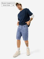 The Souled Store Denim: Blue Cloud Men and Boys Buttoned Regular Fit Cotton Blend Denim Shorts