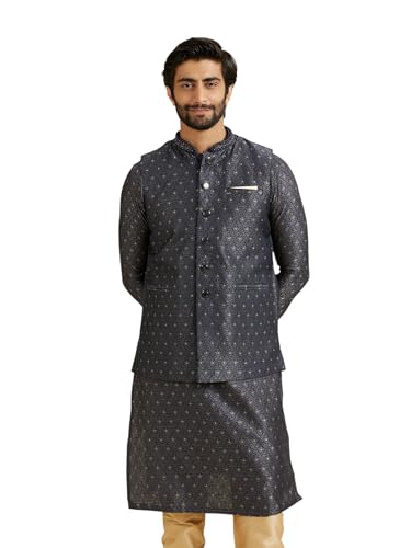Manyavar MenS Brocade Traditional Nehru Jacket(Dark Blue,Xxxl)