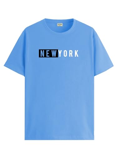 ADRO Men's Solid Regular Fit T-Shirt (RN24-NKY-SK_Sky Blue