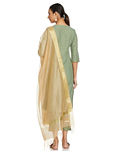 Aurelia Women'S Cotton Green Solid Round Neck Straight Kurta Set