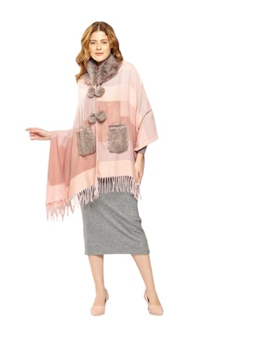 Aarika Womens Winter Wear Peach Colour Check Woolen Pocho-(Free-Size)-(St-Poncho-W-Ms-01-Peach-Free-Size)