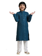 Manyavar Boys Viscose Chikankari Sequined Kurta Pyjama Set (2Pcs)(5-6 Years)